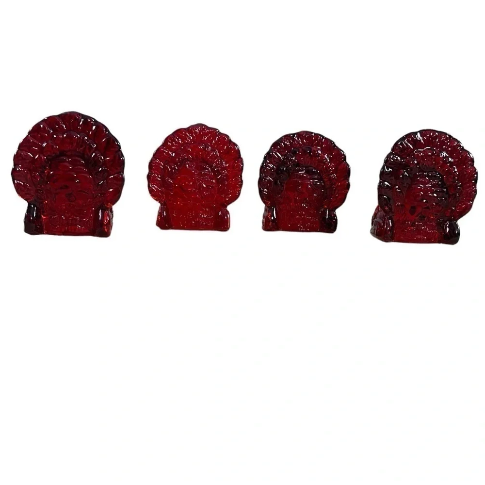 4 Williams-Sonoma Cranberry Turkeys Tapers Candles Holder Cranberry Amberina